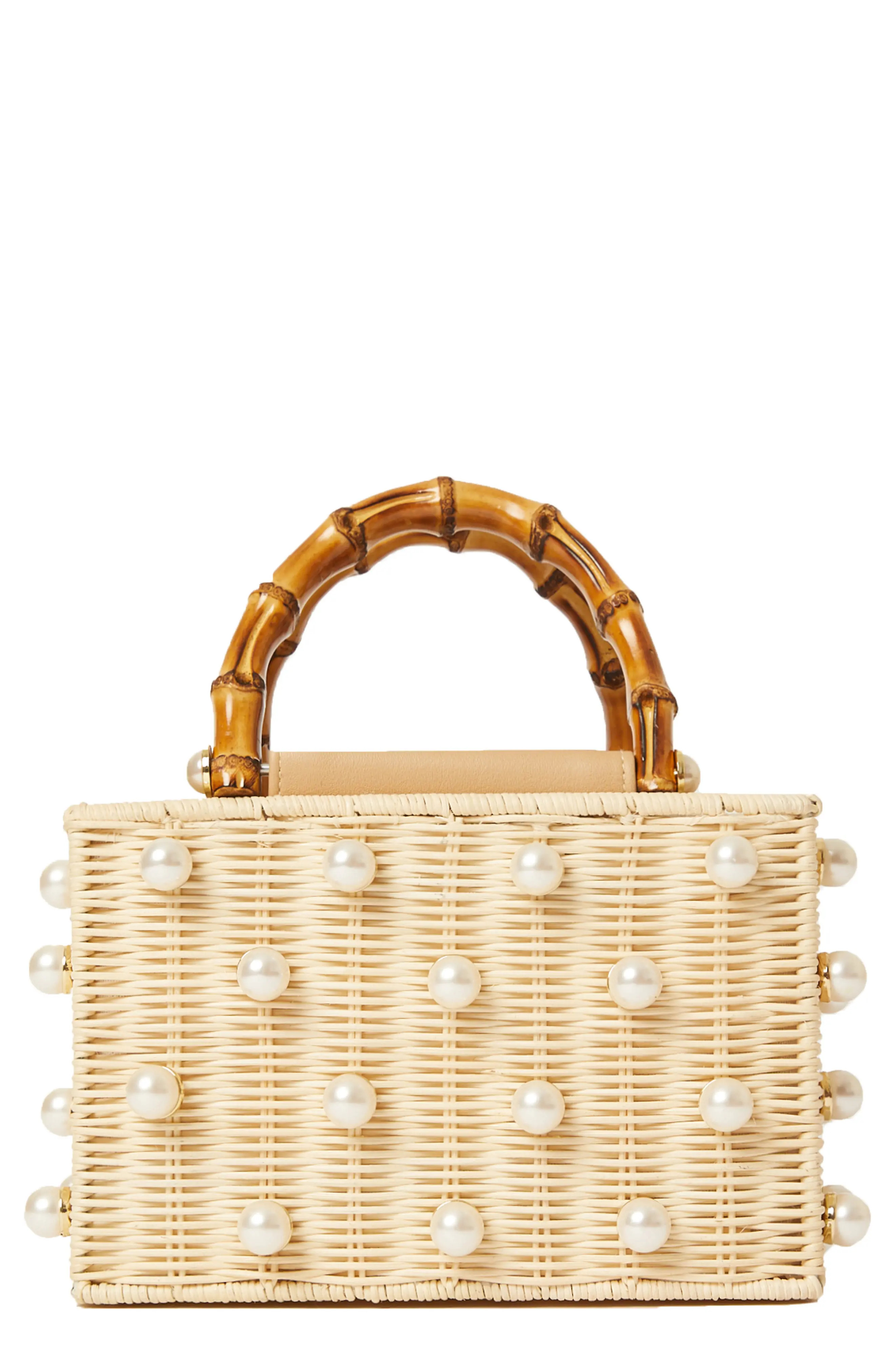 btb Los Angeles Chloe Imitation Pearl Rattan Bag in White L at Nordstrom | Nordstrom