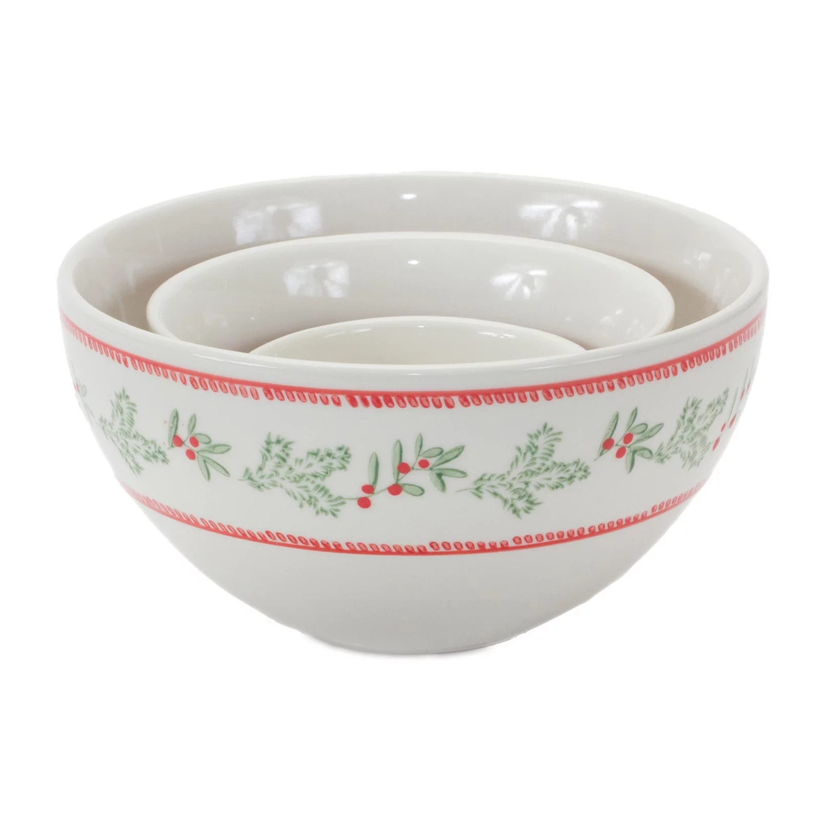 Melrose Mistletoe Print Nestling Stoneware Bowls 3-Piece Set | Kohl's