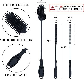 Kitchiny Silicone Bottle Brush with 2 Straw Cleaners - 12.5\u201d Water Bottle Cleaner Brush for ... | Amazon (US)