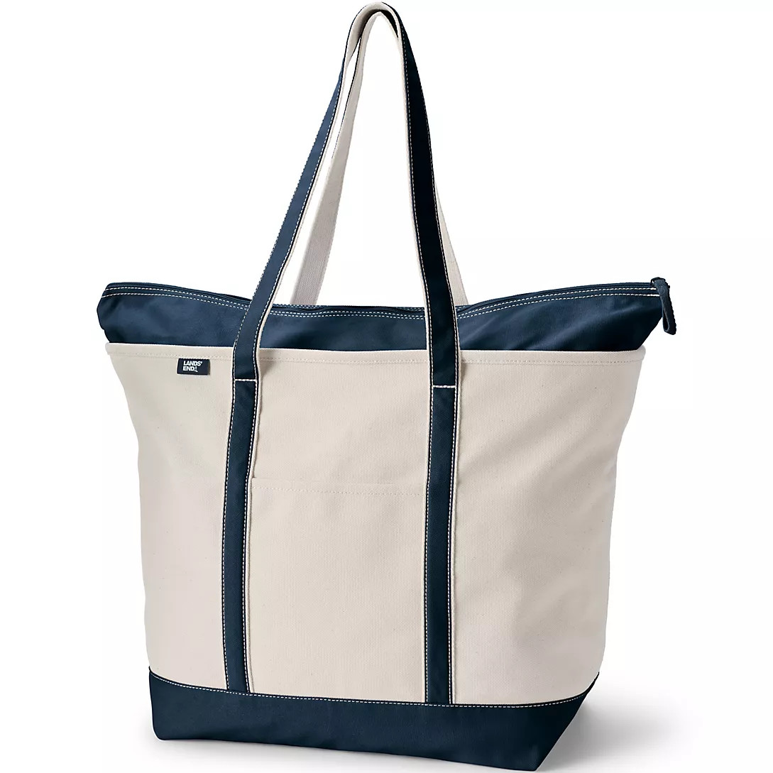 Extra Large 5 Pocket Zip Top Long Handle Canvas Tote Bag | Lands' End (US)