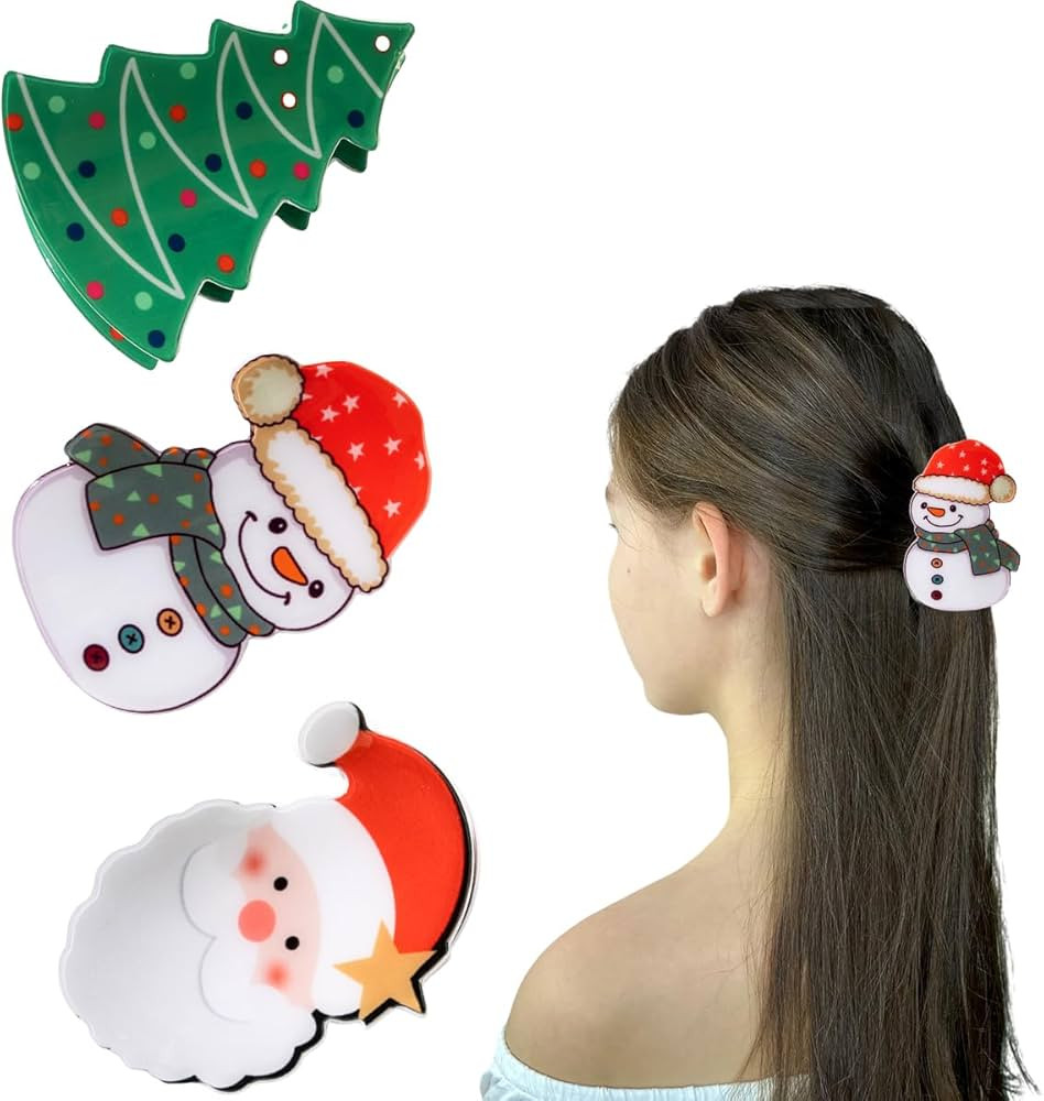 Christmas Hair Claw Clips for Women Girls Christmas Tree Snowman Santa Claus Hair Claw Clips for ... | Amazon (US)