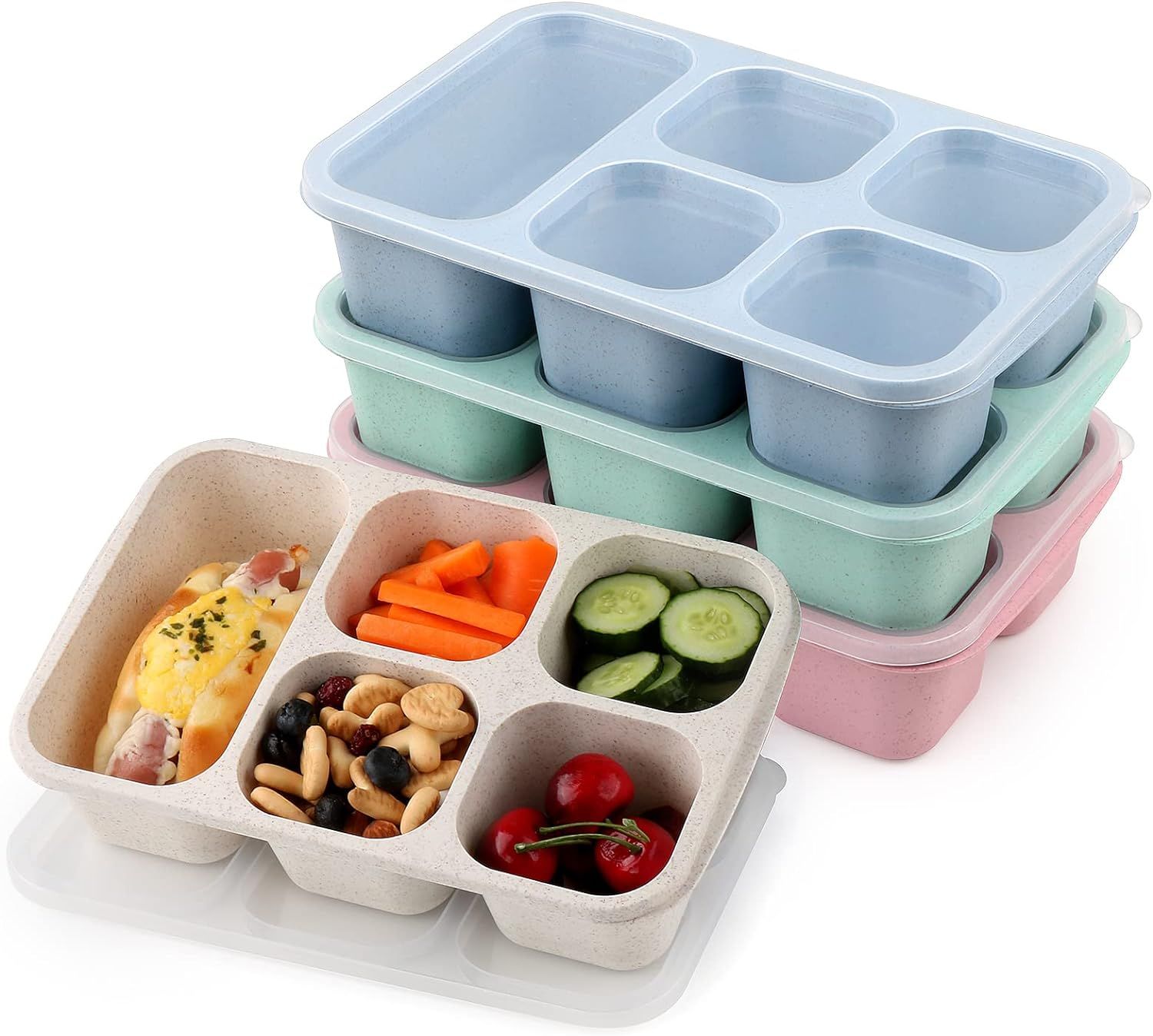 5 Compartments Lunch Containers for Kids Adult, 4 Pack Divided Snack Bento Box Containers, BPA Fr... | Amazon (US)