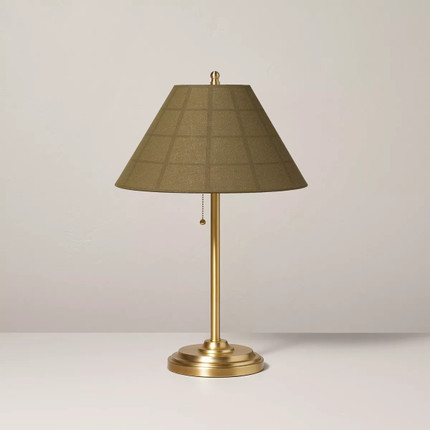 Click for more info about 23" Plaid Shade Metal Table Lamp Brass/Green - Hearth & Hand™ with Magnolia