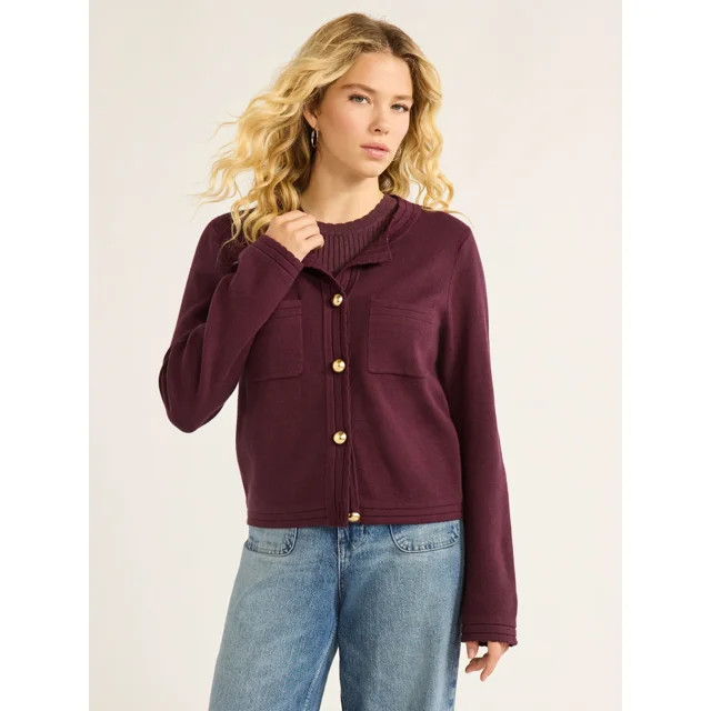 Free Assembly Women’s Long Sleeve Cardigan Sweater with Chest Pockets, Midweight, Sizes XS-XXL | Walmart (US)