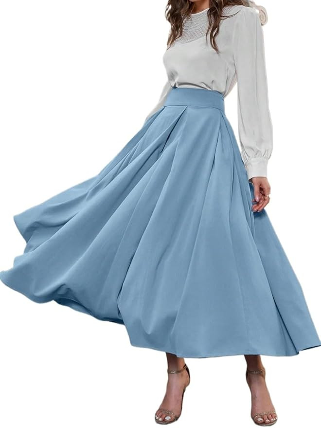 Women's Summer Flowy Skirt Dress, High Waist, Pleated, Long Skirt, Maxi Dress | Amazon (US)