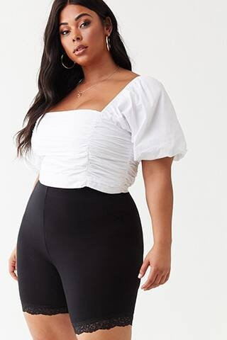 Forever 21 Plus Size Lace-Trim Biker Shorts , Black | Forever 21 (US)