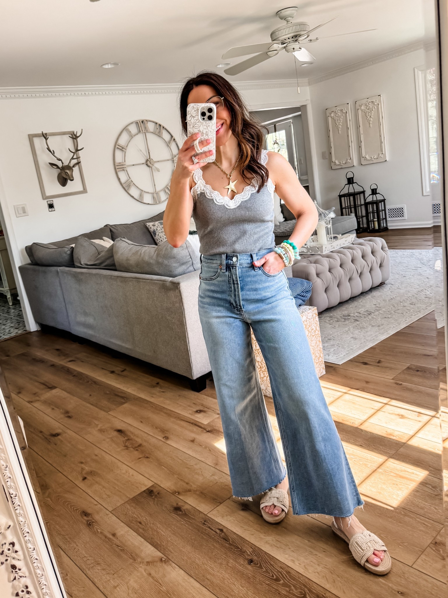 Pistola jeans, 20% offsite wide Jeans 26. Tanks Xs. Sandals tts. Jewelry code HOUSEOFLEO20. Tank code LTK10. Glasses code TAMMY10AM. @Pistola Denim 

Wide leg jeans

#LTKPetite #LTKSaleAlert #LTKOver40