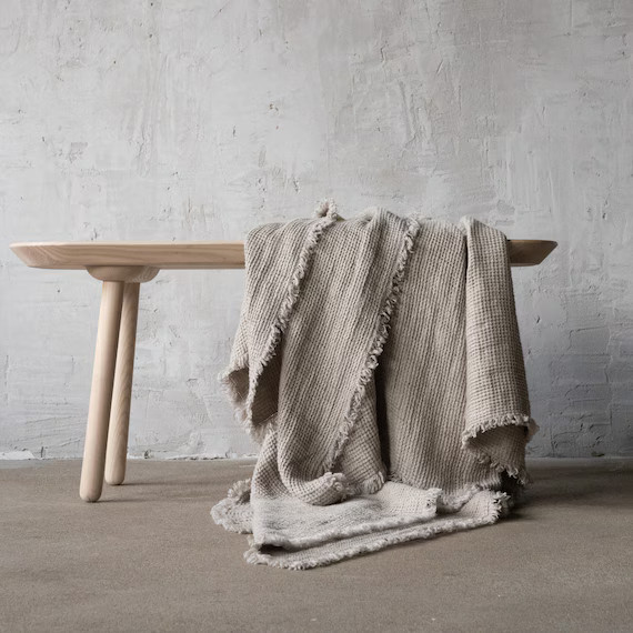 Waffle Linen Throw Blanket in Natural With Hand Made Fringes. | Etsy | Etsy (US)
