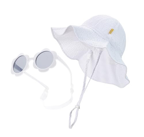 Baby Toddler Girls Sun Hat with Polarized Flexible Baby Sunglasses with Strap 0-24 Months(White,6-24M) | Amazon (US)