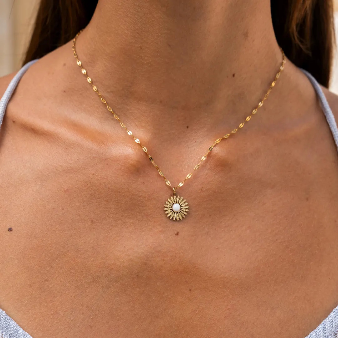 Necklace With Flower Pendant • Gold Stainless Steel Necklace • Daisy Charm Necklace • Gemst... | Etsy (US)