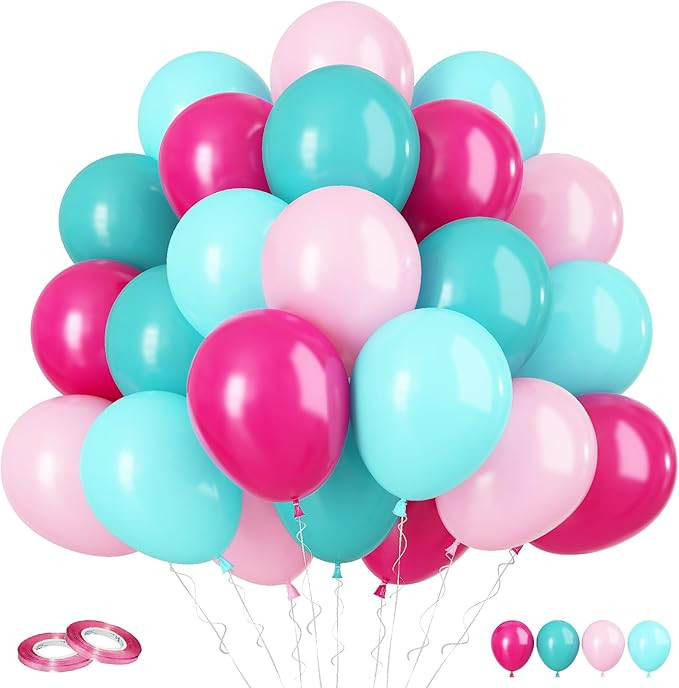 Amazon.com: Pink Blue Balloons, 60Pcs Hot Pink Teal Blue Balloons, 12 Inch Hot Pink Confetti Heli... | Amazon (US)