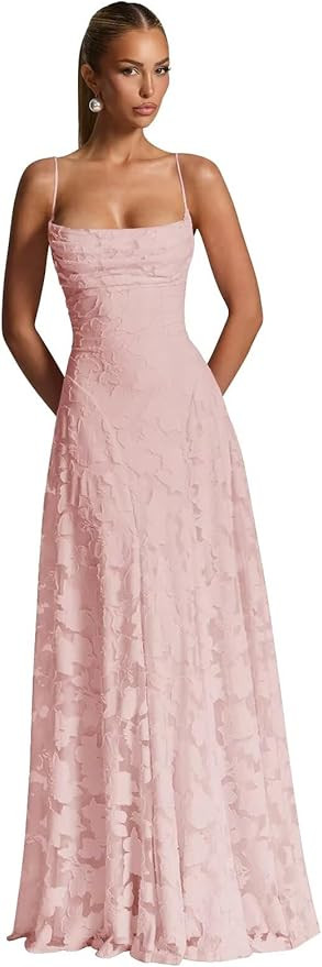 Long Floral Bridesmaid Dresses Cowl Neck Lace Prom Dress Maxi A Line Fomal Evening Gownf or Women | Amazon (US)