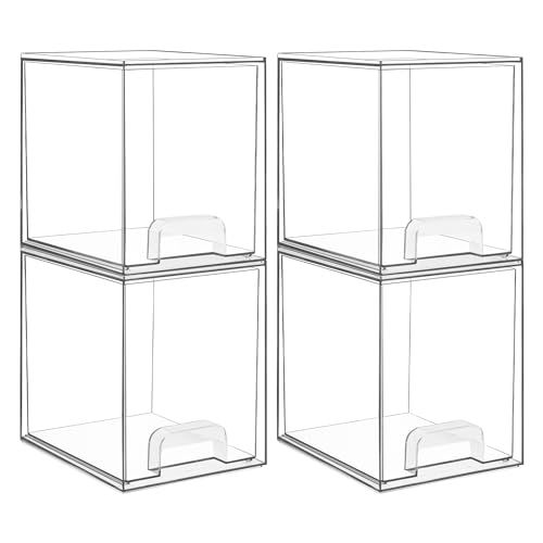 Vtopmart 4 Pack Clear Stackable Storage Drawers,7.6" H Plastic Organizers Bins for Skincare, Bath... | Amazon (US)