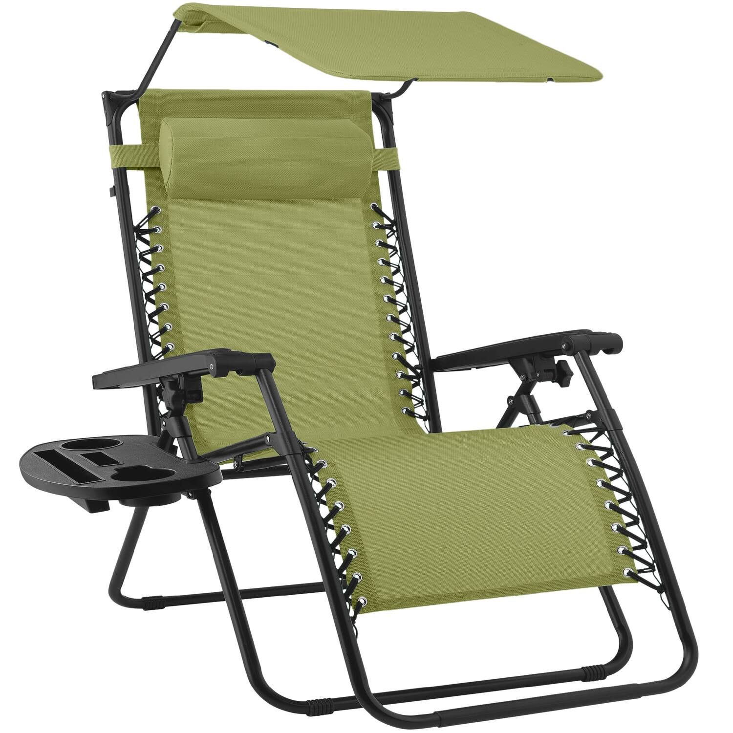 Best Choice Products - Folding Zero Gravity Recliner Patio Lounge Chair w/ Canopy Shade, Headrest, Tray - Dusty Green | Best Buy U.S.