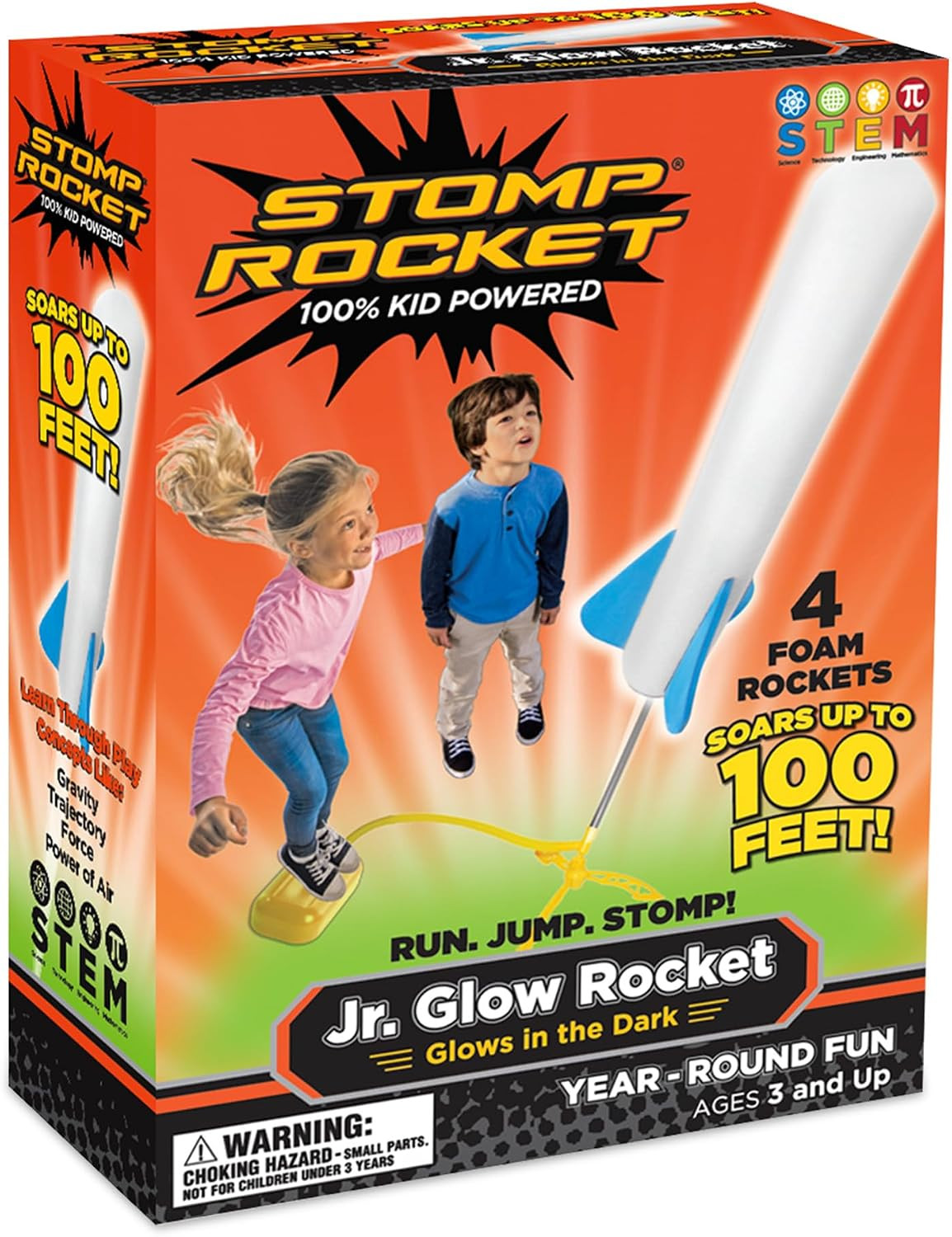 Stomp Rocket Jr Glow Rocket Launcher for Kids, 4 Rockets - Glow in The Dark | Amazon (US)