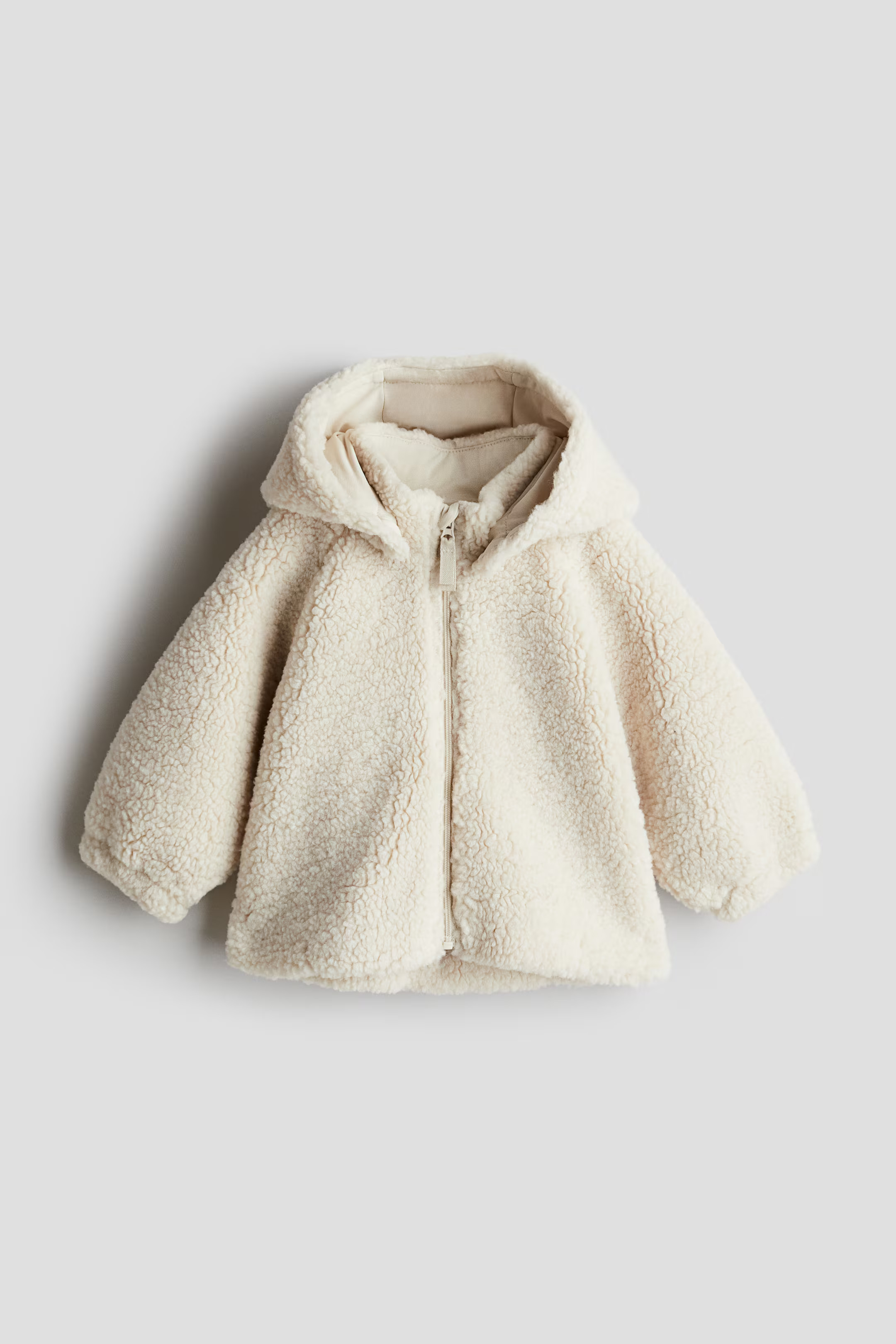 Hooded pile jacket - Long sleeve - Regular length - White  - Kids | H&M GB | H&M (UK, MY, IN, SG, PH, TW, HK)