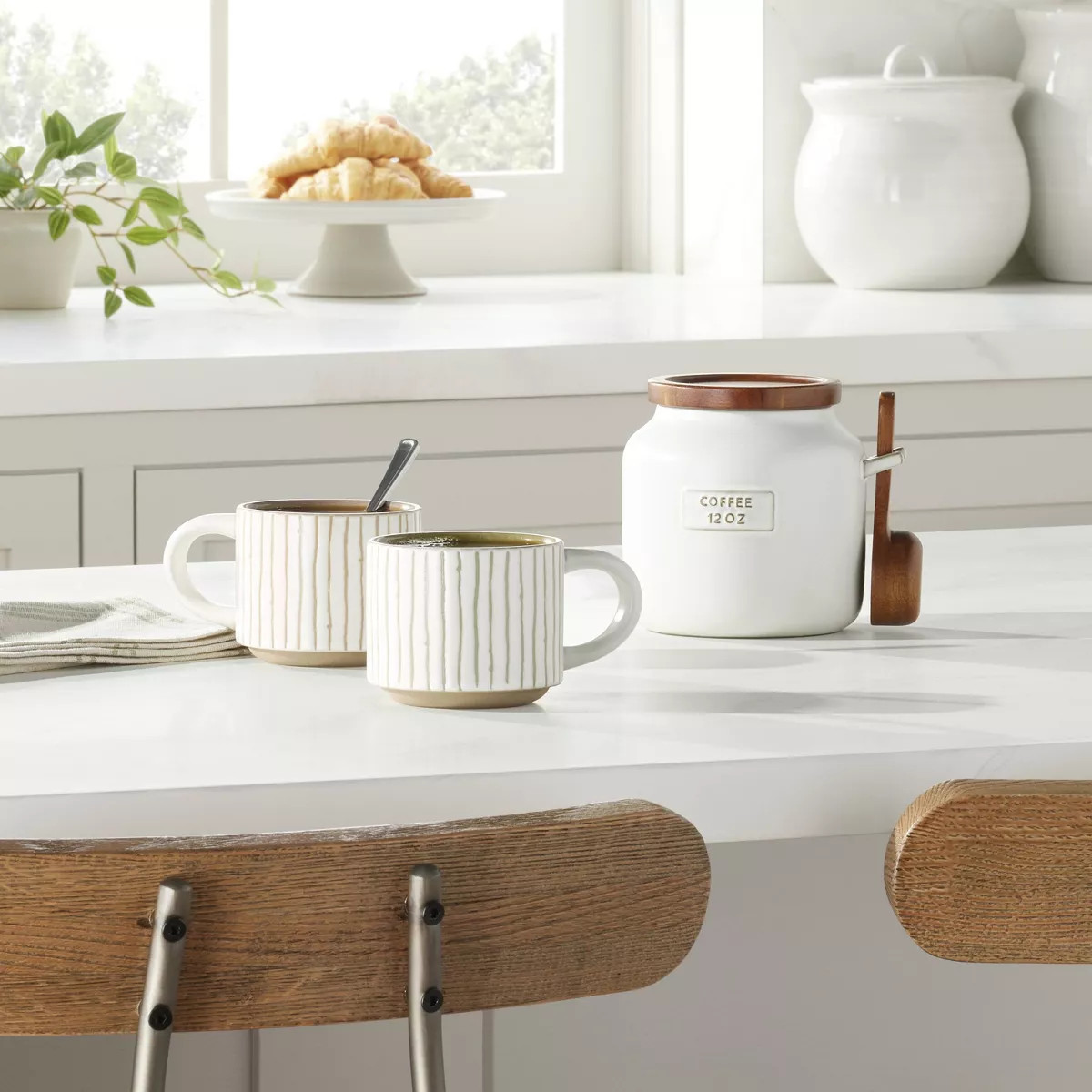 12oz Stoneware Coffee Canister with Wood Lid & Scoop Cream/Brown - Hearth & Hand™ with Magnolia | Target