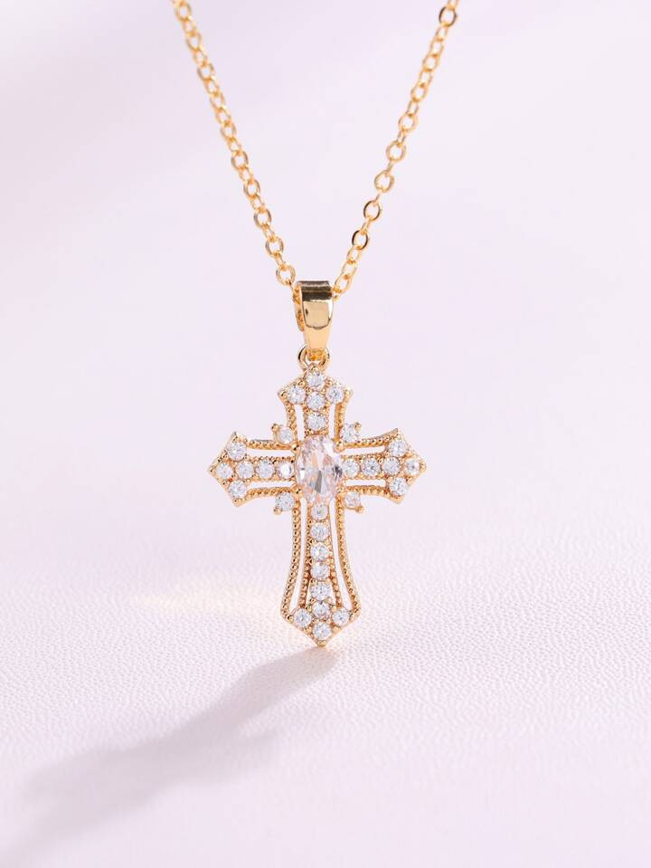 Cubic Zirconia Cross Pendant Necklace | SHEIN