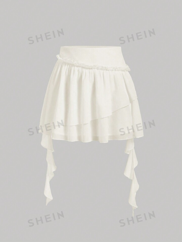 SHEIN MOD Jupe À Ourlet À Volants À Deux Niveaux Pour Femmes Avec Bordure À Franges | SHEIN