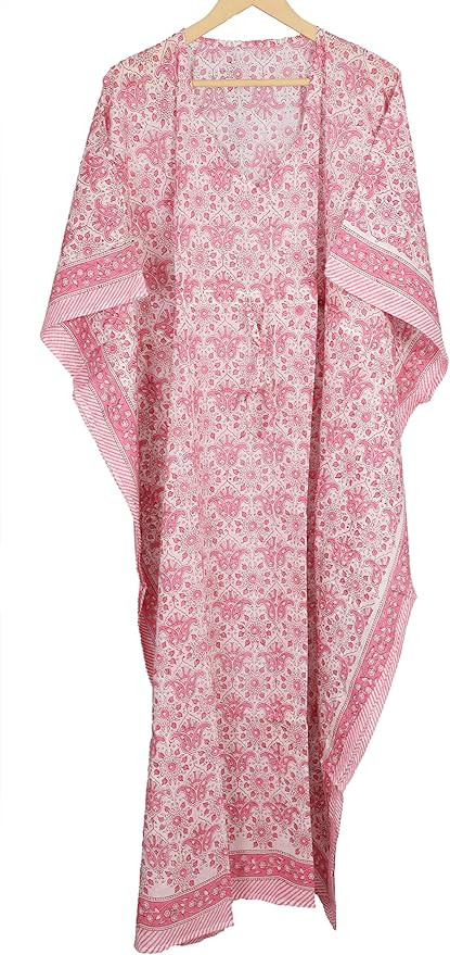 Fabric Venue Women's Ethnic Hand Block Print Cotton Maxi Kaftan Nightwear Dress Beach Wear Dress ... | Amazon (US)