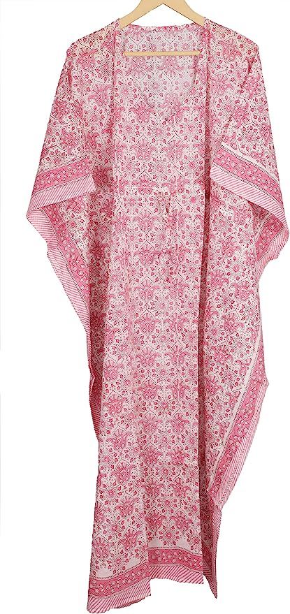 Fabric Venue Women's Ethnic Hand Block Print Cotton Maxi Kaftan Nightwear Dress Beach Wear Dress ... | Amazon (US)