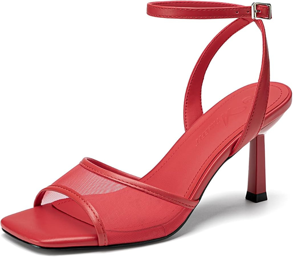 Athlefit High Heels for Women Square Open Toe Mesh 3-Inch Stiletto Heels Ankle Strap Summer Heele... | Amazon (US)