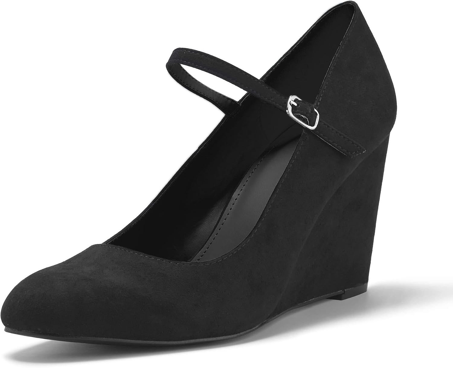 Coutgo Womens Wedge Pumps Dressy Mary Jane Shoes Comfort Wedges Closed Toe Ankle Strap Heeled Shoes | Amazon (US)