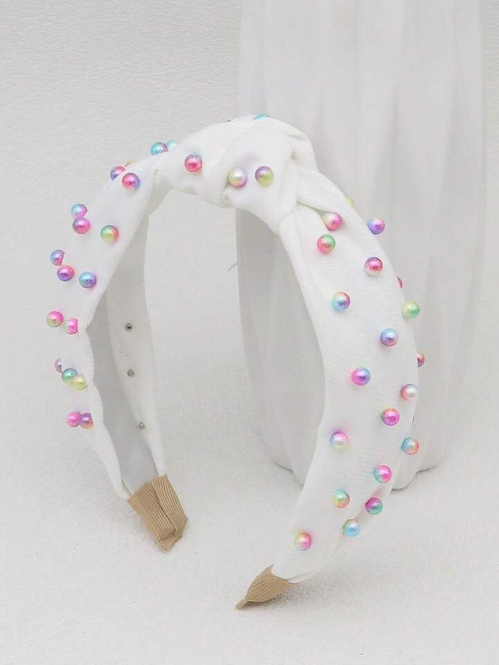 Faux Pearl Decor Knot Detail Wide Headband Elegant | SHEIN