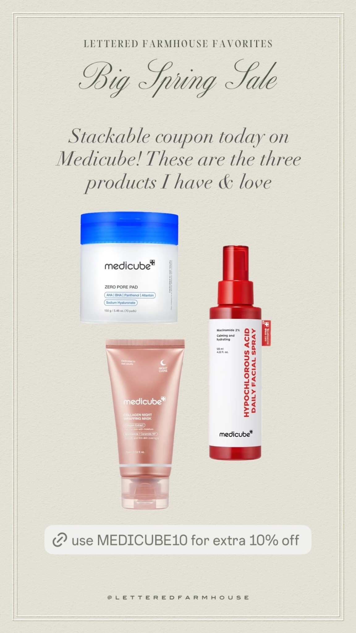 Medicube stackable coupon! Use MEDICUBE10 for an extra 10% off! 

I use the three items pictured and love! 

#LTKselfcare #LTKOver40 #LTKBeauty