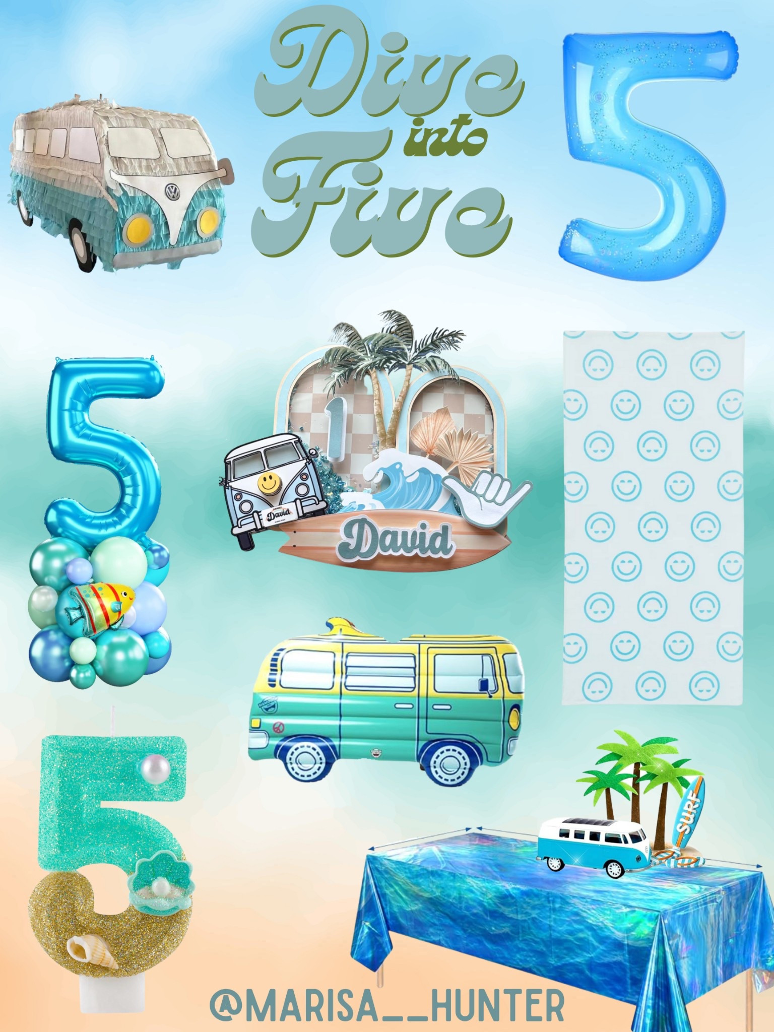 Dive into five 🤙🏼

Cake topper towel candle balloons piñata pool float boy 5th birthday surfer vw surf bus beach party pool party groovy vintage boy birthday

#LTKSwim #LTKParties #LTKKids