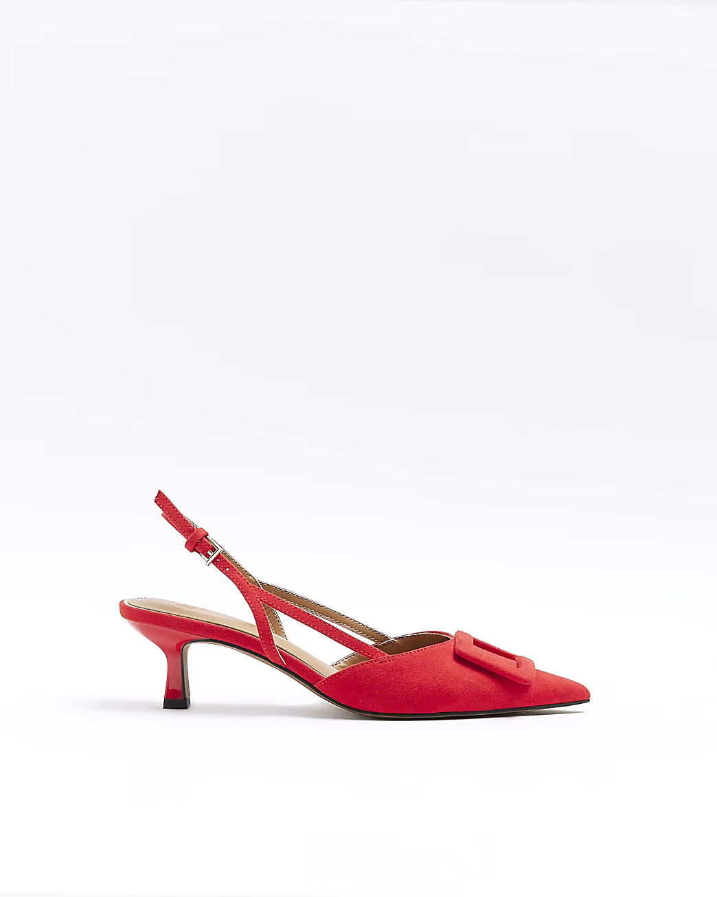 Red buckle sling back heeled court shoes | River Island (UK & IE)