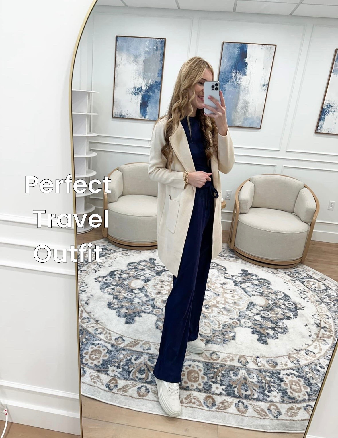 When comfort meets polish 👟 This cozy longline coat instantly dresses up the navy lounge set underneath—perfect for errands, coffee dates, or travel days. And yes, sneakers always.

#LTKTall #LTKFindsUnder100 #LTKTravel