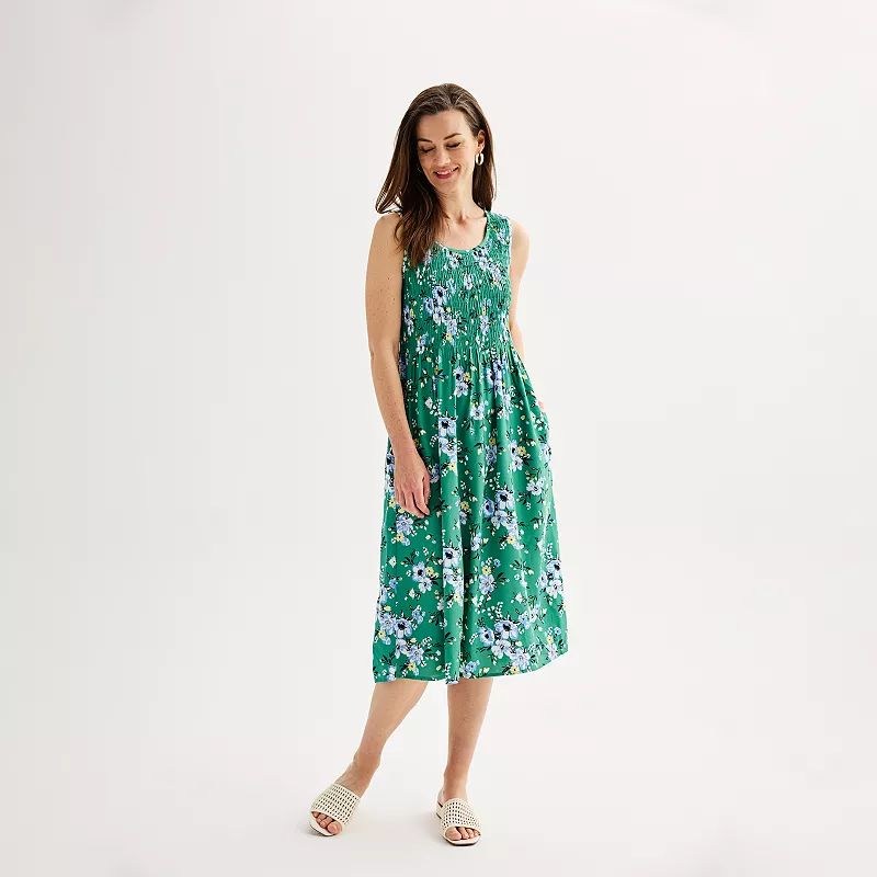 Women's Croft & Barrow® Smocked Swing Midi Dress | Kohl's