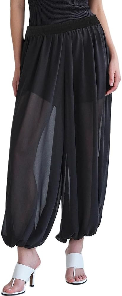 Womens Sheer Balloon Pants See Through Wide Leg Harem Trousers Flowy Beach Pants Cover Ups | Amazon (US)