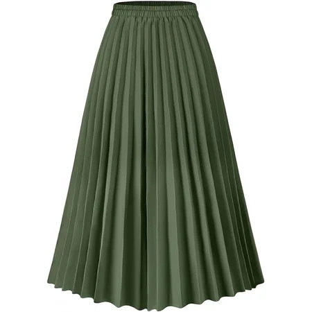 Keasmto Women Skirts Green Pleated Skirt Midi Long Cheetah High Waist Ladies Elasticized Summer A Line Skirts for Work Office XS | Walmart (US)