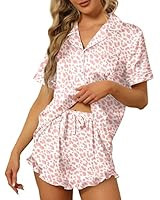HOTOUCH Womens Satin Pajamas Set Button Down 2 Piece Silk Pjs Shorts Set Ruffle Lingerie Notch Co... | Amazon (US)