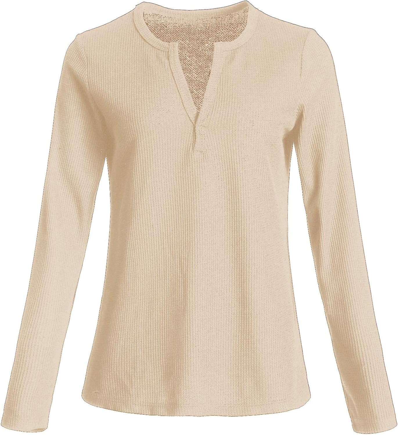 Famulily Womens Long Sleeve Tshirt V Neck Loose Fit Soft Waffle Knit Thermal Tops | Amazon (US)