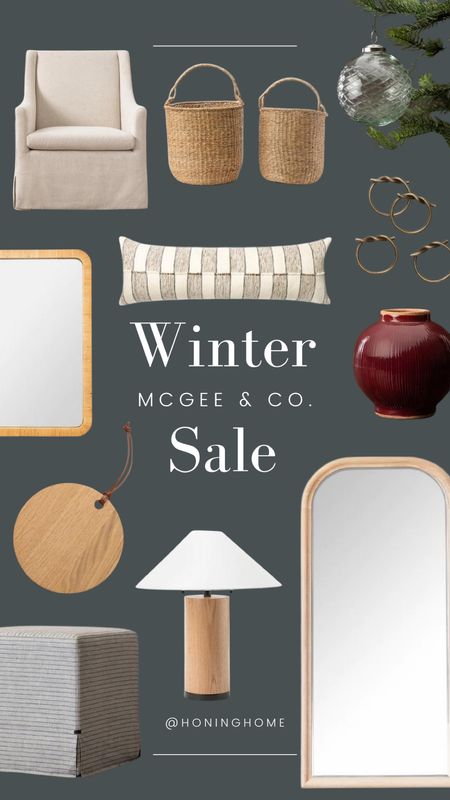 mcgee and co sale, mcgee and co decor, slip covered glider, woven baskets with handle, diamond cut ornament, lumbar pillow, rattan mirror, pottery vase, serve ware, wooden board, wooden lamp, upholstered ottoman, wooden table lamp, floor mirror, arch mirror

#LTKHoliday #LTKsalealert #LTKhome