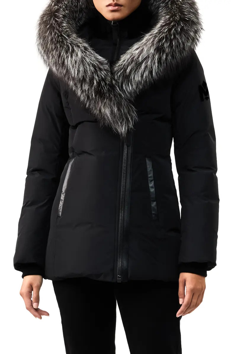 Hooded Down Parka with Inset Bib & Genuine Fox Fur Trim | Nordstrom