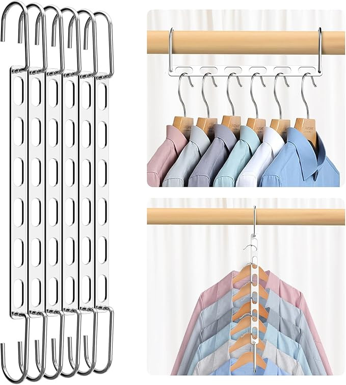 6 Pack Space Saving Hangers for Clothes, Horizontal and Vertical Use, Sturdy Metal Collapsible Ha... | Amazon (US)