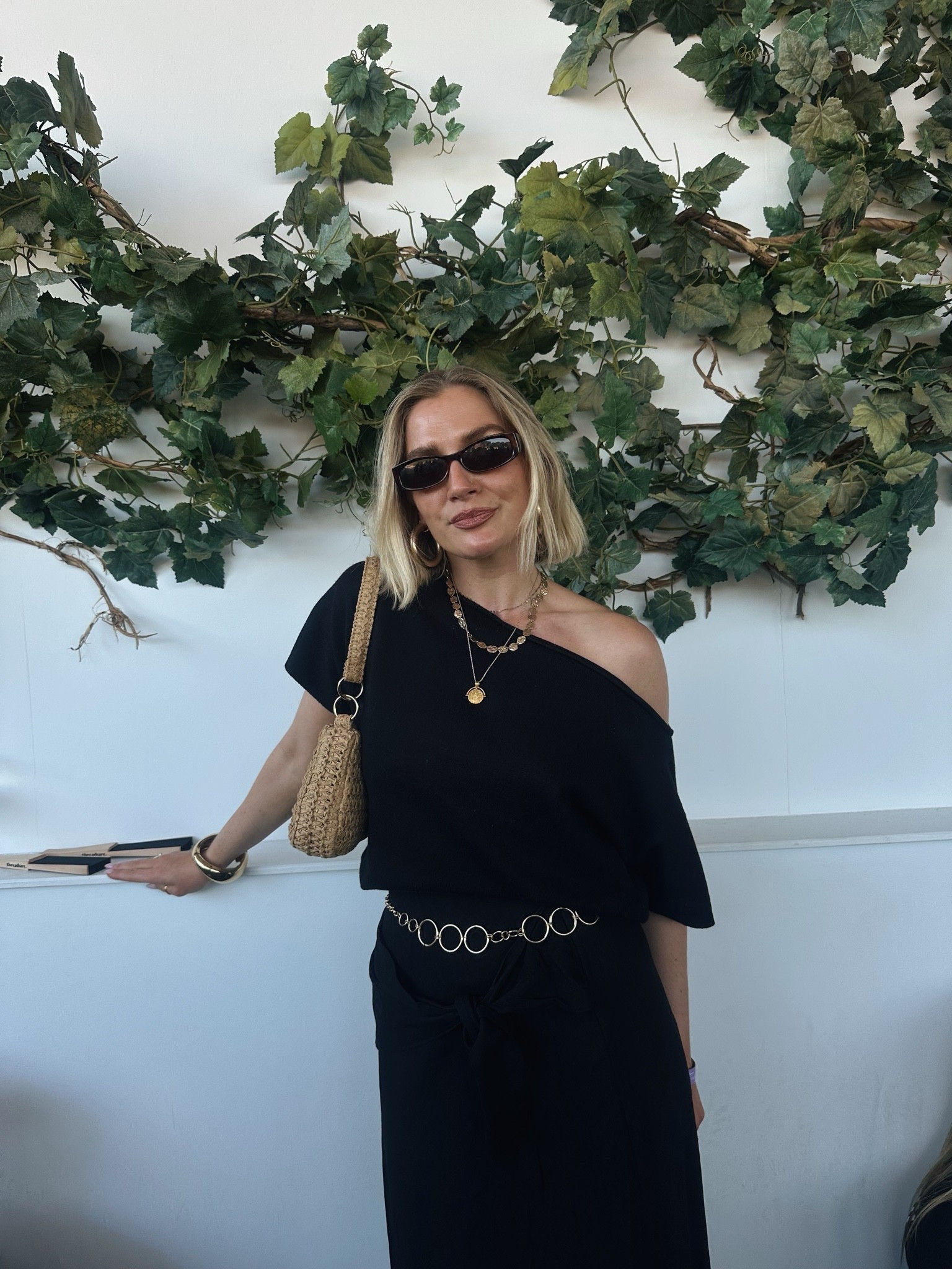 Sizing on threadbare - size up a size from usual in the skirt 

Black maxi skirt
Black one shoulder top
Black knit top
Raffia bag
Small raffia bag
Summer bag
Gold chain belt
Missoma gold necklace
Summer knitwear 
All black outfit

#LTKgrwm #LTKootd