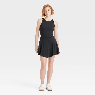Women's Scallop Detail Active Dress - JoyLab™ Black XXL: Fit, Sleeveless, V Back, Side Pocket, Midweight Fabric | Target