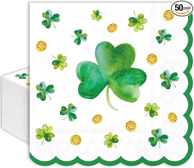 Whaline 50 Pcs St. Patrick's Day Paper Napkin Scalloped Disposable Luncheon Napkins Green Shamroc... | Amazon (US)