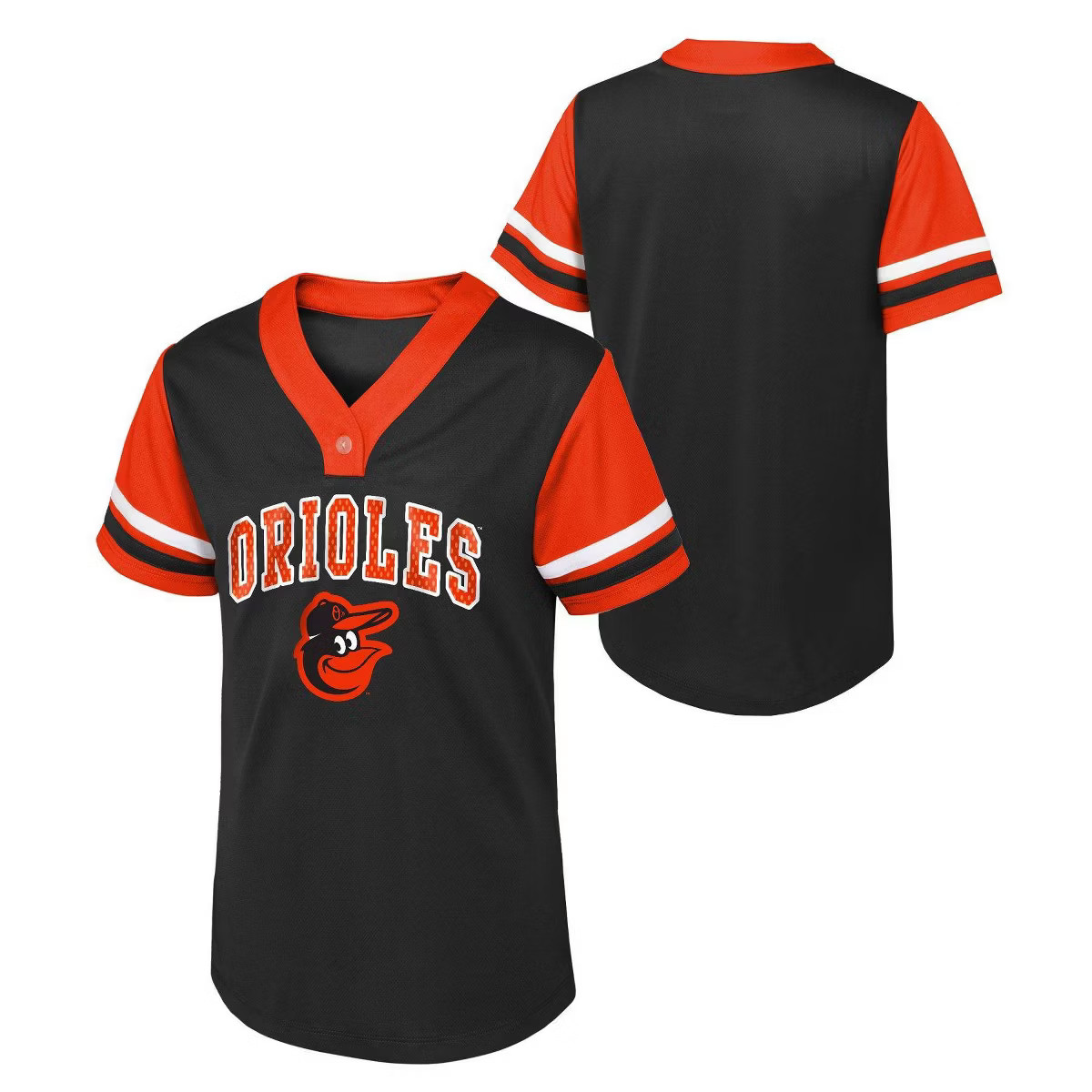 MLB Baltimore Orioles Girls' Henley Jersey - L: Raglan Sleeve Pullover | Target