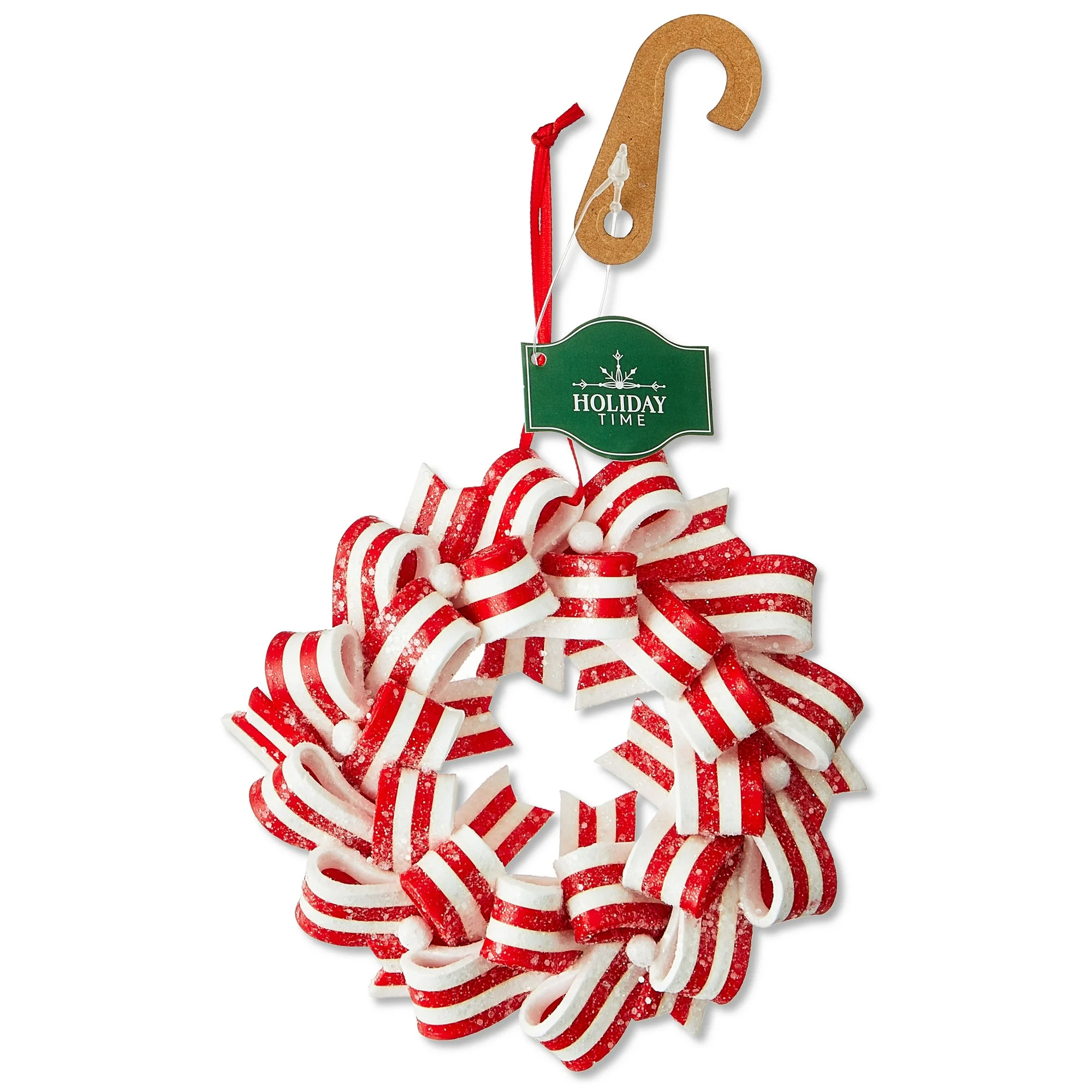Red and White Ribbon Candy Wreath Christmas Ornament, 4.5", by Holiday Time | Walmart (US)