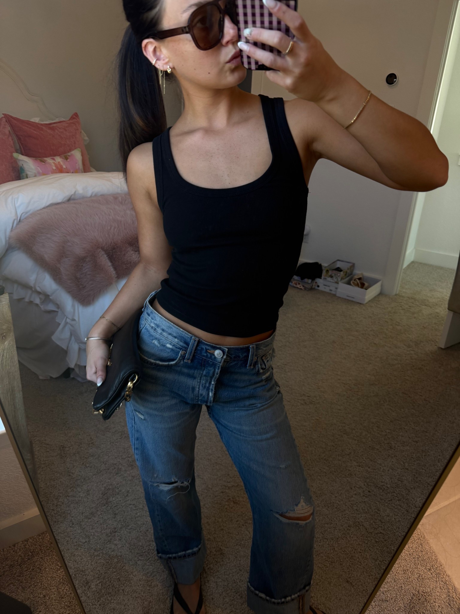 Quick casual ootd🤍 top, jeans, and flip flops are Zara! Tagged these sunglasses that I’ve been loving along with my earrings!

#LTKU #LTKootd #LTKdayinmylife