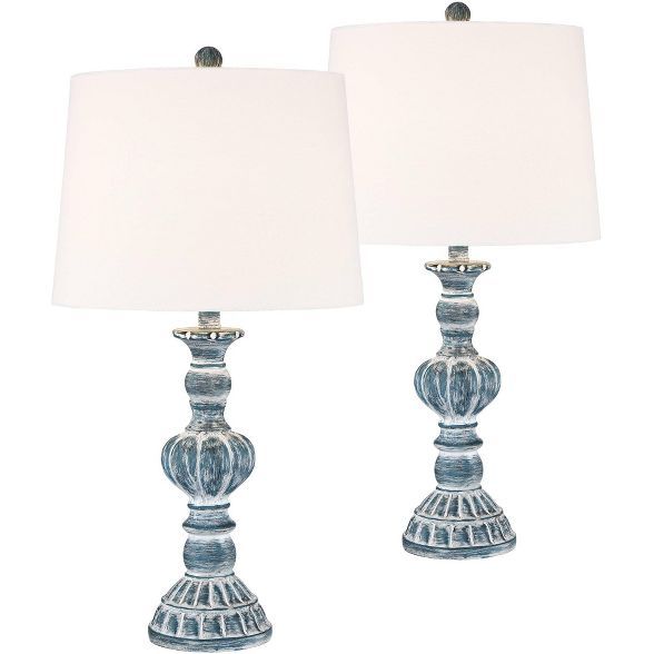 Regency Hill Traditional Table Lamps 26.5" High Set of 2 Blue Washed Tapered Drum Shade for Livin... | Target