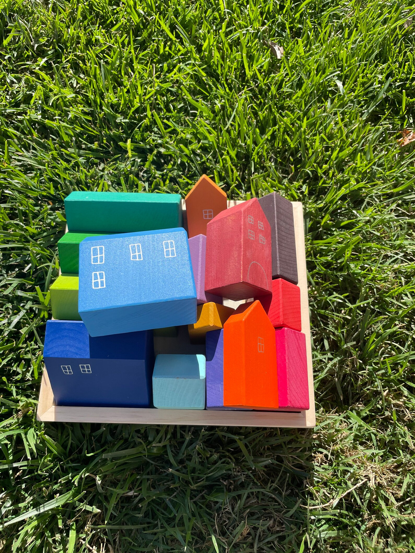 Grimms Style Building Set Wooden Houses  Houses Wooden Block - Etsy | Etsy (US)