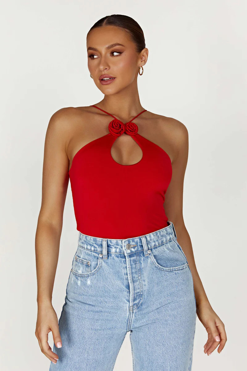 Adeline Rose Halter Top - Red | MESHKI US