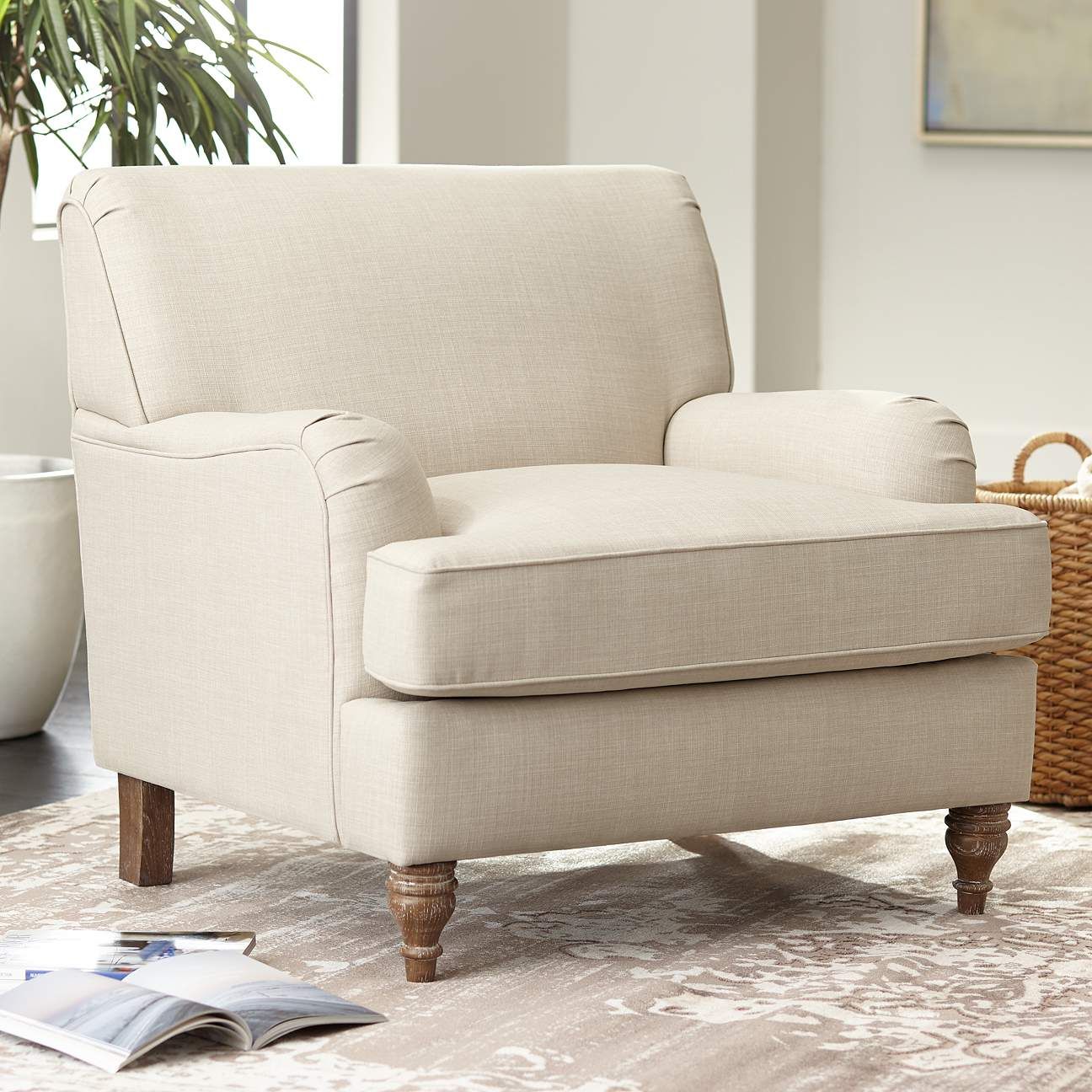 Cantebury Colony Linen Upholstered Armchair | Lamps Plus